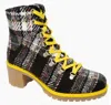 Eric Michael Women Indigo Lace Up Boots In Yellow Plaid In Multi