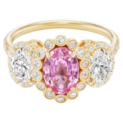 Pre-owned Erica Courtney 18k Gold Cathedral Ring. Padparadscha Sapphire & Gia Diamonds By  In Blue