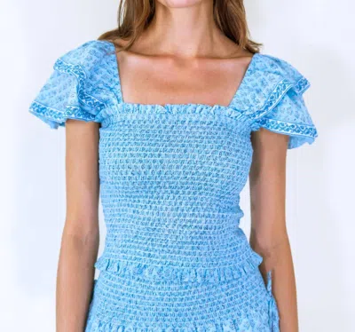 Erica Wilson Daphne Cap Sleeve Top In Daisy Bouti In Blue