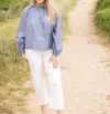 Erica Wilson Gigi Blouse In Paradise Blue Solid In Purple