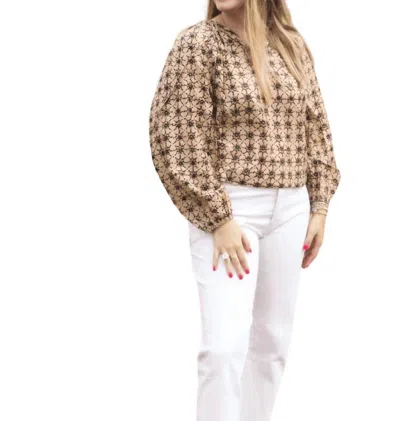 Erica Wilson Gigi Blouse In Star Tea Brown In Beige