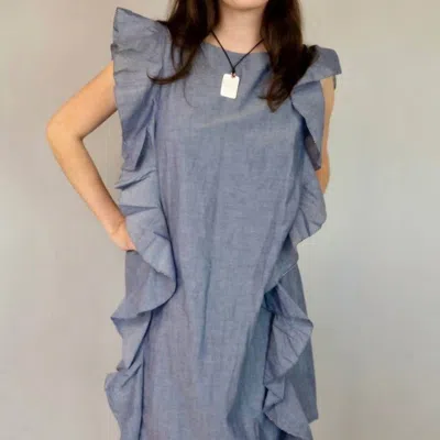 Erica Wilson Steps Dress In Chambray In Grey