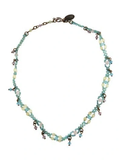 Pre-owned Erickson Beamon Beaded Choker Necklace, 16" In Blue/clear/pink