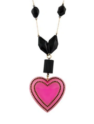 Pre-owned Erickson Beamon Crystal & Bead Heart Pendant Necklace, 31" In Pink