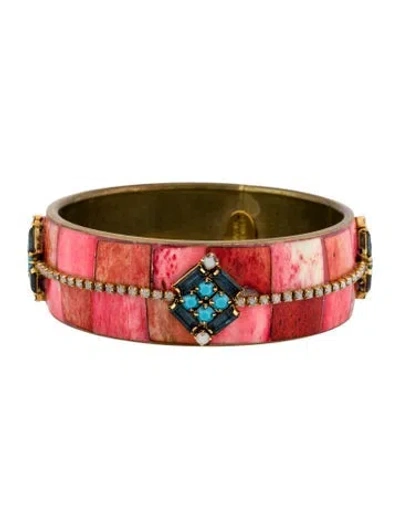 Pre-owned Erickson Beamon Stone & Crystal Bangle Bracelet, 8" In Multi