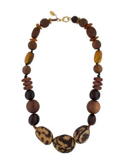 Pre-owned Erickson Beamon Wood & Resin Beaded Station Necklace, 28" In Multicolor