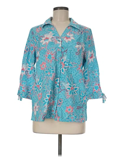 Pre-owned Erika 3/4 Sleeve Button Down Shirt In Teal