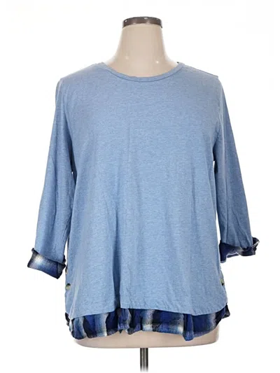 Pre-owned Erika 3/4 Sleeve Top Blue Crew Neck Tops