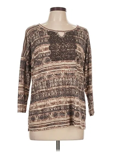 Pre-owned Erika 3/4 Sleeve Top Brown Boatneck Tops