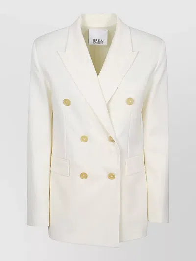 Erika Cavallini Alberta Wool Twill Double Breasted Blazer Jacket In Neutral