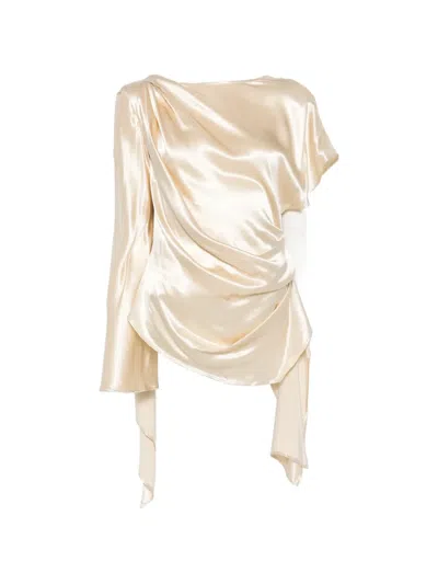 Erika Cavallini Asymmetric Draped Blouse In Neutral