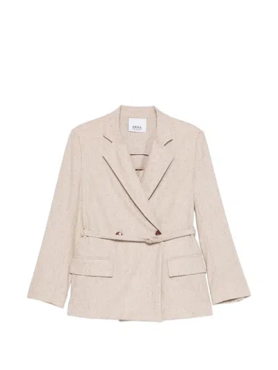 Erika Cavallini Belted Double-breasted Blazer In Neutral