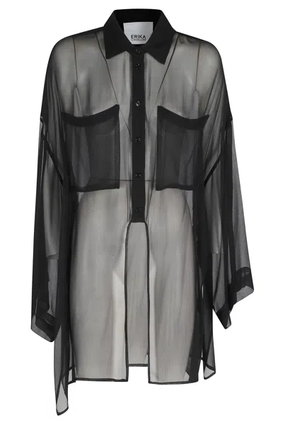 Erika Cavallini Black Jess Oversized Dropped-shoulder Silk Shirt In Grey