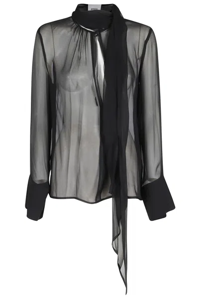 Erika Cavallini Black Kaia Georgette Scarf Crewneck Silk Blouse In Grey