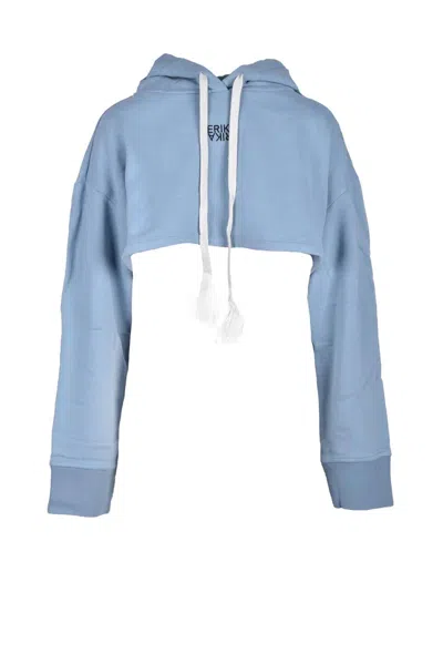 Erika Cavallini Blue Hooded Cotton Sweatshirt