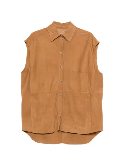 Erika Cavallini Chest Pocket Button Down Waistcoat In Brown