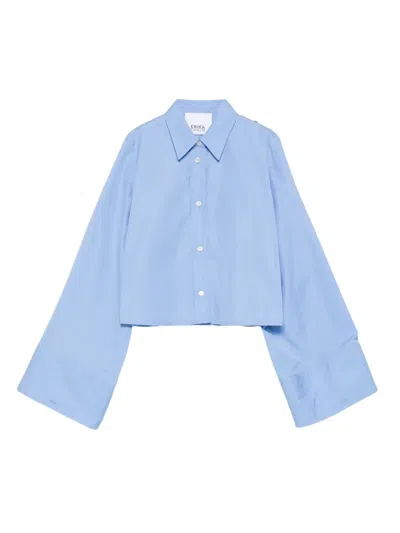 Erika Cavallini Cropped Cotton Shirt In Blue