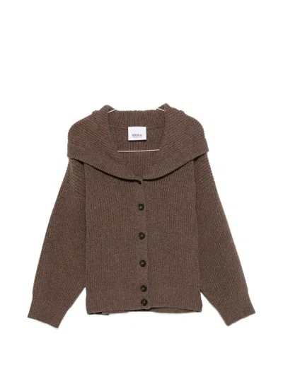 Erika Cavallini Donato Hooded Ribbed-knit Cardigan In Brown