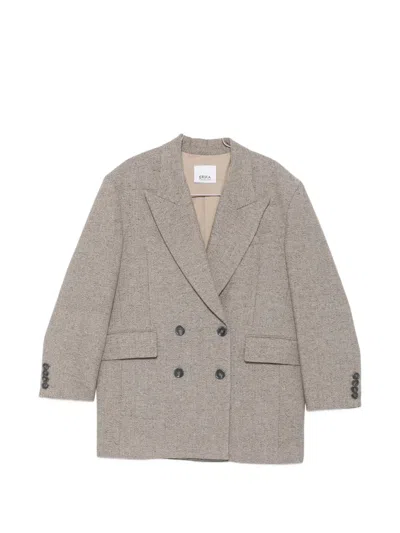 Erika Cavallini Double-breasted Herringbone-pattern Coat In Gray