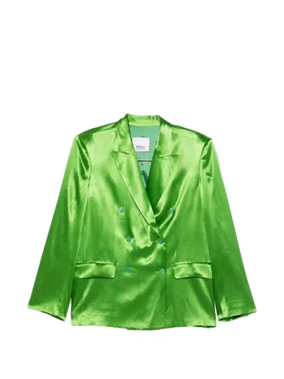 Erika Cavallini Double-breasted Satin-finish Blazer In Green