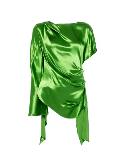 Erika Cavallini Draped Asymmetric Blouse In Green