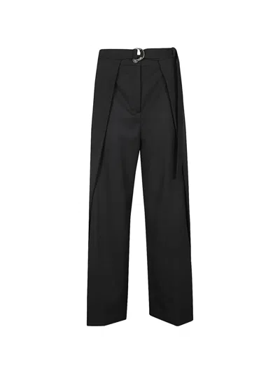 Erika Cavallini Semi Couture Wool Twill Amelia Trousers In Black