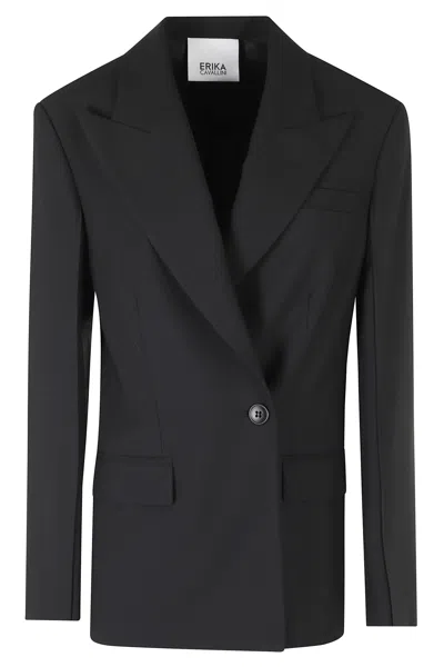 Erika Cavallini Fiore Double-breasted Jeweled Buttons Polyester-blend Blazer In Black