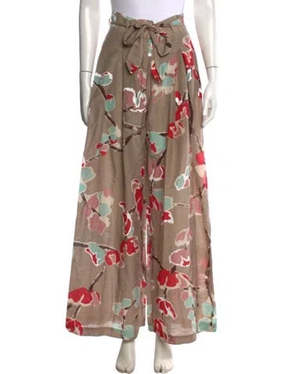 Pre-owned Erika Cavallini Floral Print Wide Leg Pants In Neutral