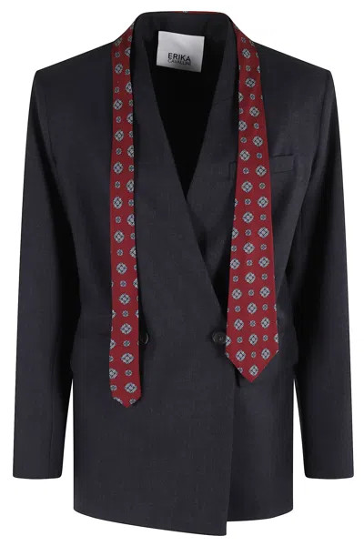 Erika Cavallini Wool Double-breasted Blazer In Black