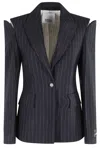 Erika Cavallini Pinstripe Cut-shoulder Blazer In Black