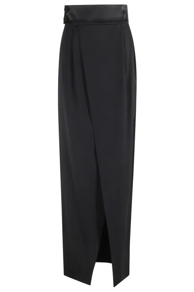 ERIKA CAVALLINI HIGH-WAISTED BLACK MIDI SKIRT WITH WRAP DESIGN