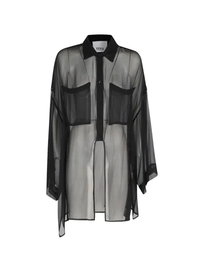 Erika Cavallini Jess Patch-pocket Sheer Shirt In Black