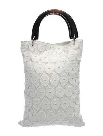 Pre-owned Erika Cavallini Lace Top Handle Bag In White