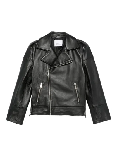 Erika Cavallini Leather Biker Jacket In Black