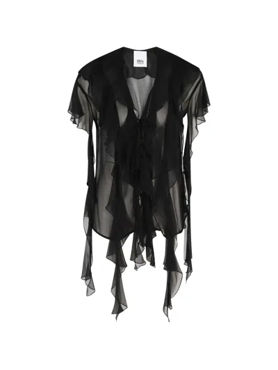 Erika Cavallini Lia Ruffled Tie Blouse In Black