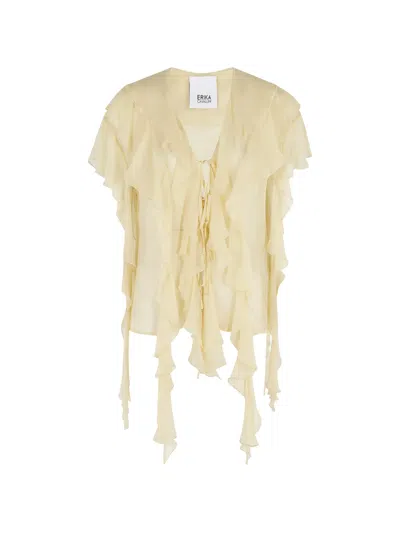 Erika Cavallini Lia Ruffled Tie Blouse In Multi