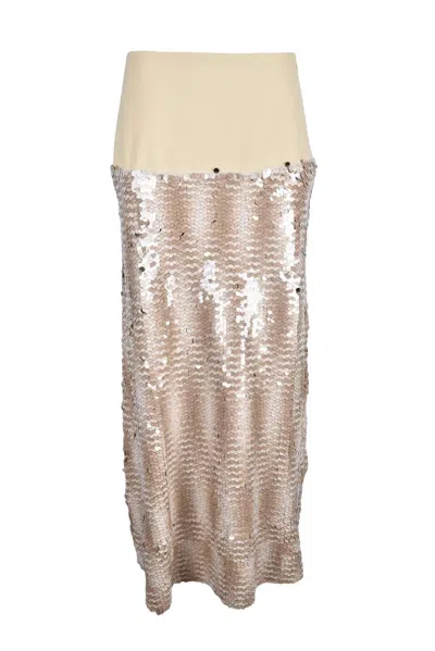 Erika Cavallini Long Skirt Beige Sequins In Gold