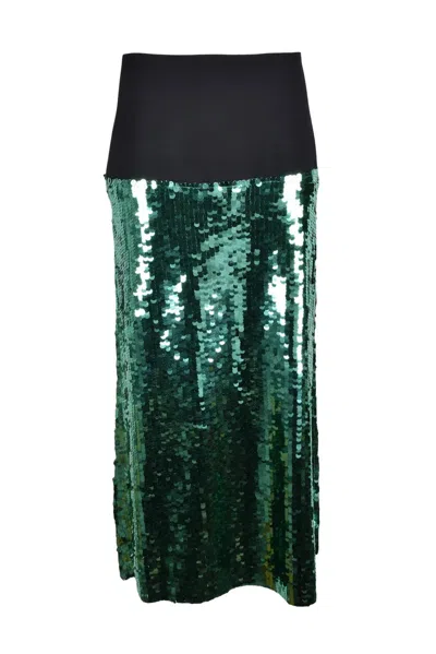 Erika Cavallini Long Skirt Green Sequins In Brown