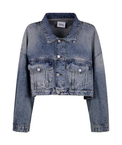 Erika Cavallini Long-sleeved Denim Coat In Blue