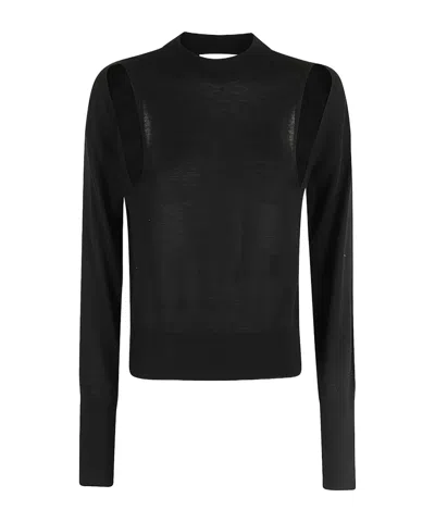 Erika Cavallini Long-sleeved Knitted T-shirt In Black