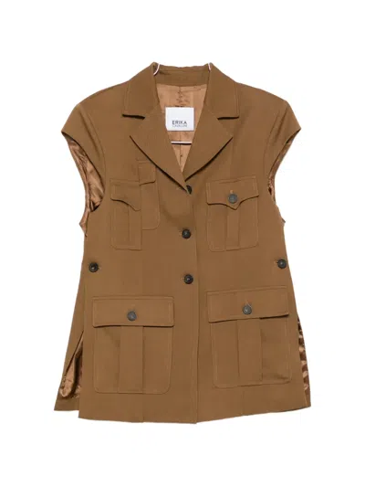 Erika Cavallini Malik Button-up Utility Waistcoat In Brown