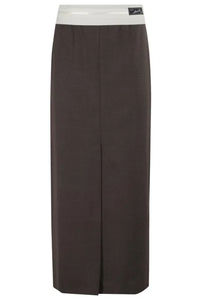 Erika Cavallini Midi Skirt With Contrasting Waistband In Brown