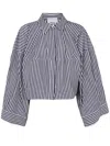 Erika Cavallini Wide Striped Cotton Shirt In Rigbl Riviera Blue Stripes