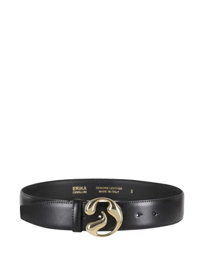 Erika Cavallini Noemi Shaped Buckle Belt In Black