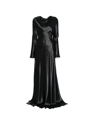 Erika Cavallini Open-back Satin Maxi Dress In Black