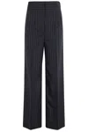 Erika Cavallini High-waisted Pinstripe Trousers With Back Belt Detail In Blue