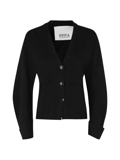 Erika Cavallini Pietro V-neck Patch-pocket Cardigan In Black