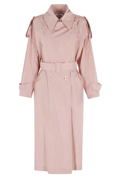 Erika Cavallini Pink Dean Double-breasted Belted Polyester Trench Coat In Grey