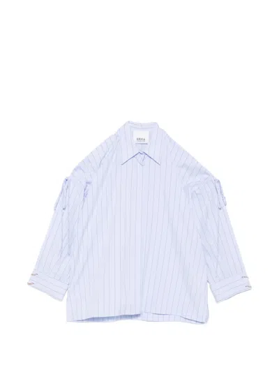 Erika Cavallini Pinstripe Cold-shoulder Shirt In Blue