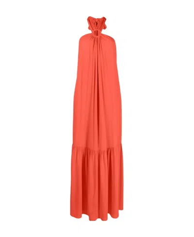 ERIKA CAVALLINI PLEAT-DETAIL HALTERNECK LONG DRESS